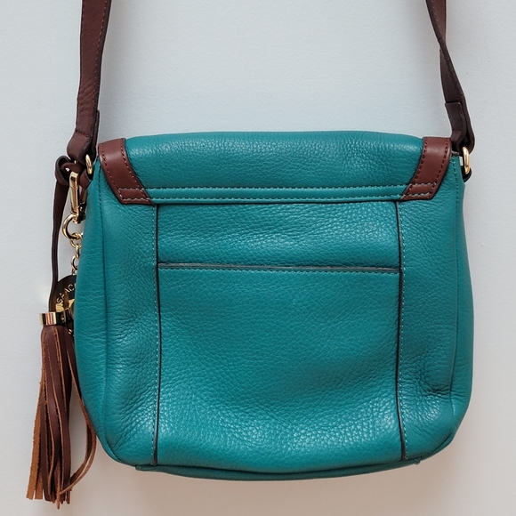 ISAAC MIZRAHI | TEAL PEBBLED LEATHER CROSSBODY BAG - Picture 4 of 15